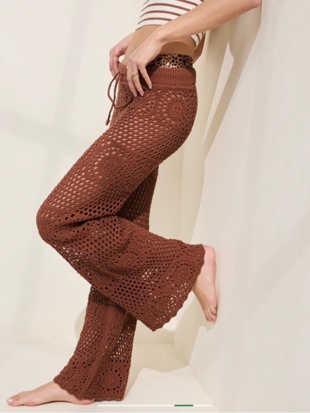 Aerie Crochet Party Pant Wide-Leg Pants in Horizon Brown